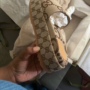 Gucci Beige Monogram Platform Sandals
